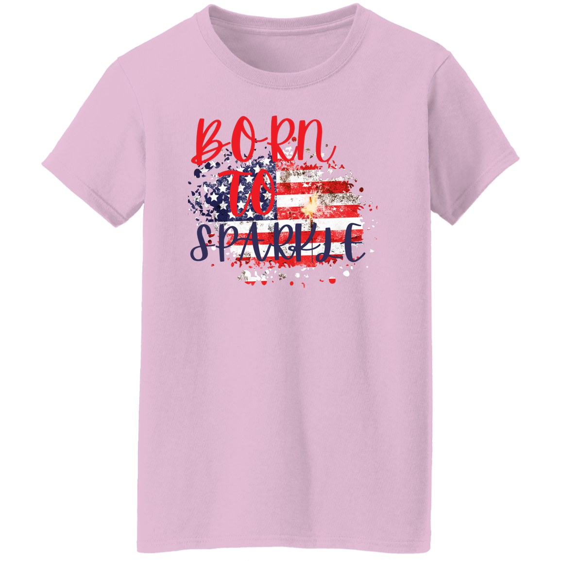 Patriotic Tee, Born To Sparkle with Fireworks Design on premium TShirt