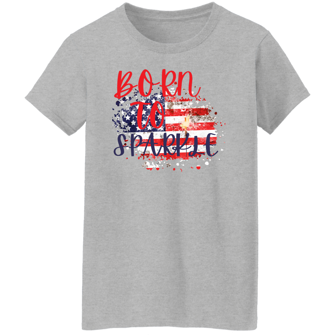 Patriotic Tee, Born To Sparkle with Fireworks Design on premium TShirt
