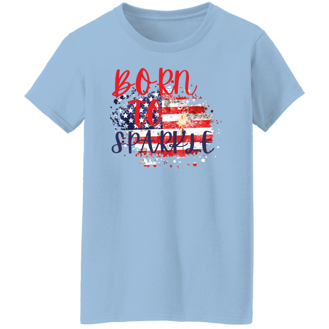 Patriotic Tee, Born To Sparkle with Fireworks Design on premium TShirt