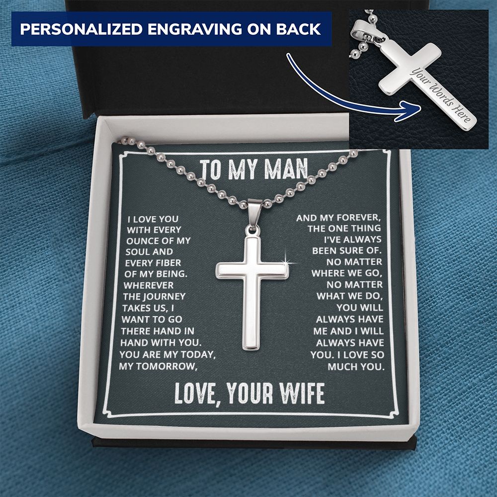 Personalized Cross With Ball Chain | To My Man