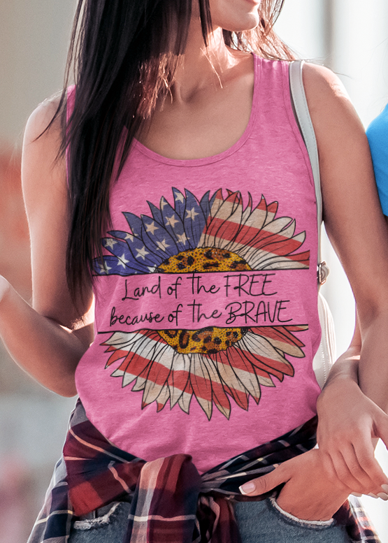 Land Of The Free Because Of The Brave Tank Top, Independence Day, American Sunflower